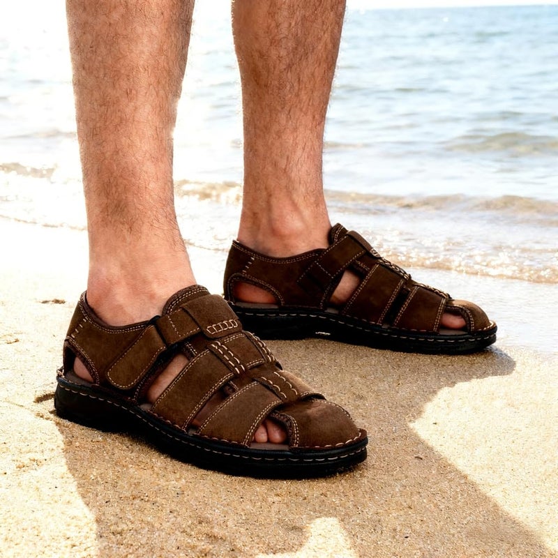 Jousen Men's Sandals Leather Closed Toe Sandal Outdoor Water Sport Beach Sandal Hiking (AMY663 Dark Brown 11) - Image 4